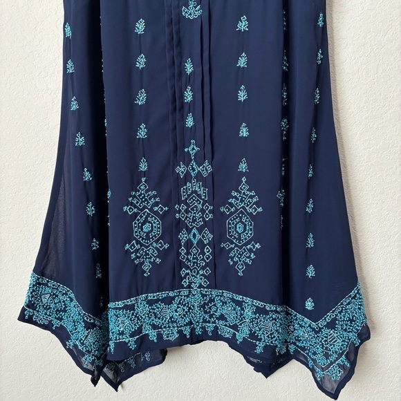 Sundance Beaded Embroidered Handkerchief Hemline Boho Artsy Tunic Tank Blouse - Picture 4 of 10